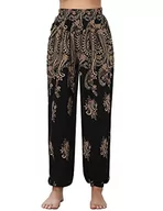 Spodnie damskie - Irevial Damskie spodnie haremki, styl hippie, bawełniane, plażowe, do jogi, pilatesu, letnie spodnie w stylu boho, spodnie rekreacyjne, z nadrukiem pawia, Czarny Cashew, XL - miniaturka - grafika 1