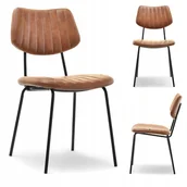 Krzesła - Loftowe Krzesło Z Przeszyciami Ekoskóra Haris Brąz - miniaturka - grafika 1