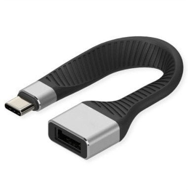 ROLINE Kabel silikonowy USB 3.2 Gen 2, C-A, M/F, czarny, 11 cm