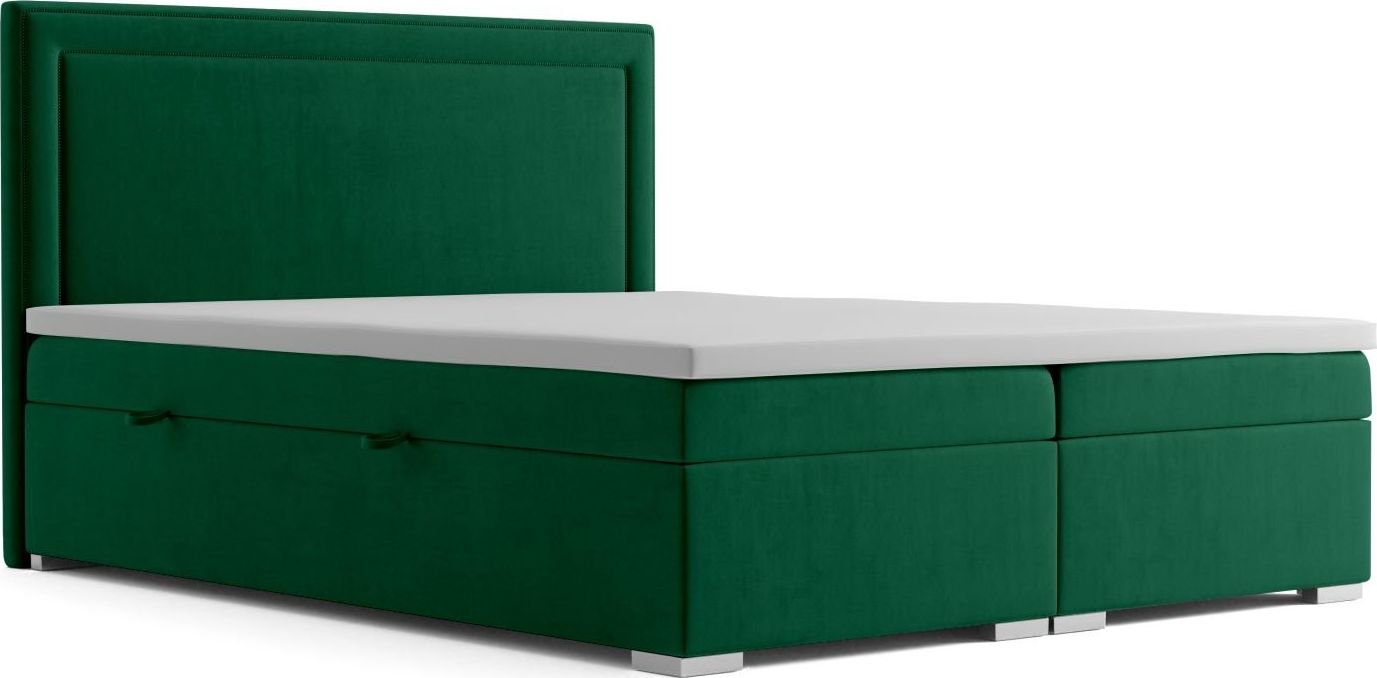LAVERTO Łóżko kontynentalne NESS 180x200 zielone velvet z pojemnikiem