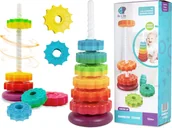 Zabawki interaktywne dla dzieci - Kolorowa TĘCZOWA WIEŻA Zakręcona Piramidka DO UKŁADANIA Obręcze 8 Elementów - miniaturka - grafika 1