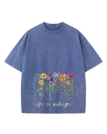 Koszulki i topy damskie - Damska koszulka oversize efekt sprania Kolorowe Kwiaty Wiosna Niebieska 3XL - miniaturka - grafika 1