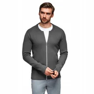 Swetry męskie - Rozpinany męski sweter gładki na zamek - grafitowy V2 OM-SWZS-0146 r. XXL - miniaturka - grafika 1
