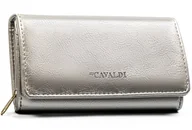 Portfele - Duży portfel damski 4U CAVALDI poziomy na zatrzask rozbudowany elegancki modny srebrny - miniaturka - grafika 1