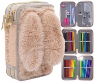 Piórniki - PIÓRNIK TRZYKOMOROWY SZKOLNY Z WYPOSAŻENIEM DLA DZIEWCZYNKI PLUSZOWY KRÓLIK - miniaturka - grafika 1