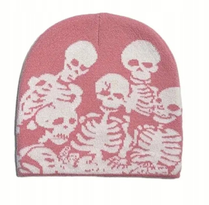 Czapka beanie szkielety skeletons kościotrupy Y2K streetwear różowa