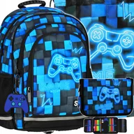 Plecaki worki - Plecak Szkolny Dla Chłopca Pixele Blue Pad Piórnik Wyposażony Worek Zestaw - miniaturka - grafika 1