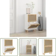 Szafki na buty - The Living Store Szafka na buty biała 52x25x80 cm materiał drewnopochodny i naturalny rattan - miniaturka - grafika 1