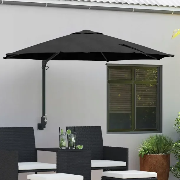 Parasol ogrodowy montowany na ścianie z LEDami Czarny 248 cm