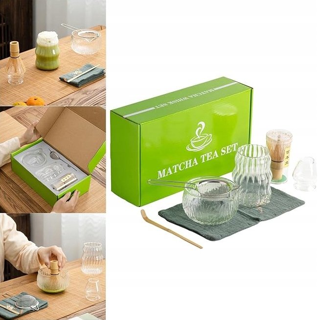 Bambusowy Zestaw Do Trzepaczki Matcha, Zestaw Do Herbaty Matcha, Sitko, Miska I Ręcznik Do Herbaty 7W1