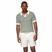 Koszulki męskie - Dzianinowa męska koszulka polo w paski - biało-oliwkowa V3 OM-POSS-0161 XL - miniaturka - grafika 1