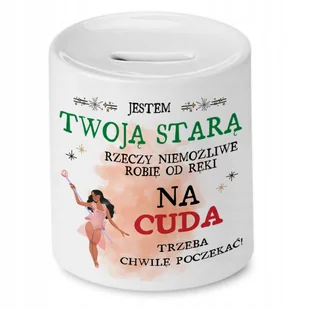 Skarbonka Dla Twojej Starej na Urodziny na Prezent z Nadrukiem ze Zdjęciem + Opakowanie na prezent (wzór 01) - Skarbonki - miniaturka - grafika 1