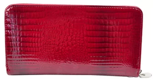 Portfel Damski Skóra Naturalna GREGORIO Duży Z Metalowym Suwakiem Piórnik Lakierowany GF-119 CZERWONY RFID 19 x 10 x 2.5 [cm] - Portfele - miniaturka - grafika 3