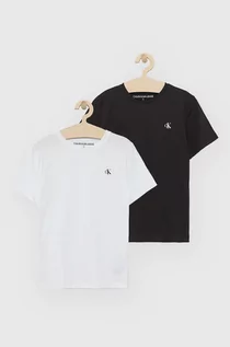 Koszulki dla dziewczynek - Calvin Klein Jeans T-shirt bawełniany dziecięcy (2-pack) kolor czarny gładki - grafika 1