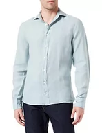 Koszule męskie - Hackett London Męska koszula barwiona lniana K, blado-zielonkawo-niebieski, S - miniaturka - grafika 1