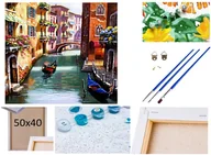 Malowanie po numerach - Malowanie po numerach Obraz Rama Płótno ZESTAW 5w1 WENECJA GONDOLA KANAŁ WENECKI WŁOCHY - miniaturka - grafika 1