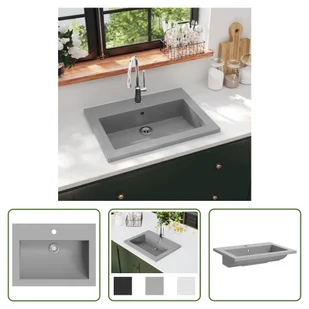 The Living Store Zlewozmywak granitowy 600×450×120 mm Szary - Zlewozmywaki - miniaturka - grafika 1