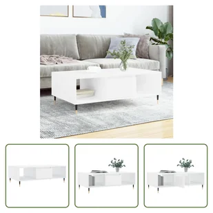 The Living Store stolik kawowy biały wysoki połysk 104x60x35 cm materiał drewnopochodny - Ławy i stoliki kawowe - miniaturka - grafika 1