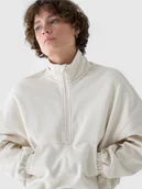 Bluzy damskie - 4F Bluza dresowa bez kaptura damska - beżowa XL - miniaturka - grafika 1