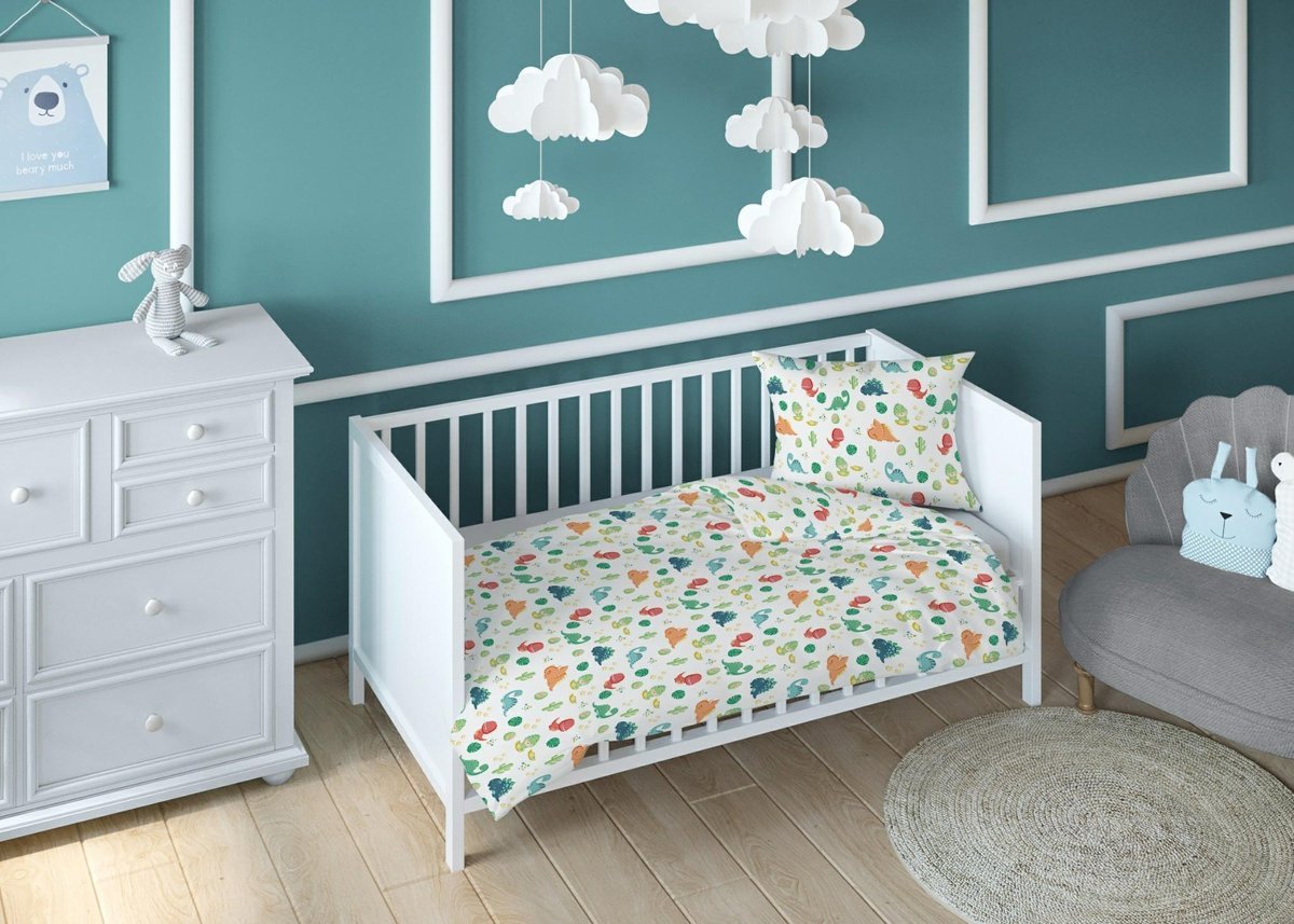 Poszewka 40x40 dinozaury biała kolorowa dziecięca zapinana na suwak KARO Kraina Snów