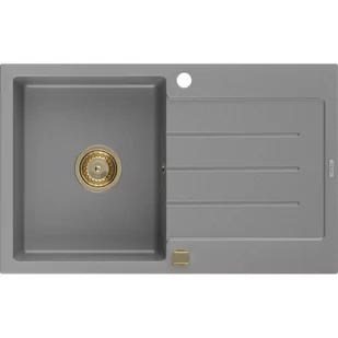 Mexen Bruno zlewozmywak granitowy 1-komorowy z ociekaczem 795 x 495 mm, szary, syfon złoty - Zlewozmywaki - miniaturka - grafika 1