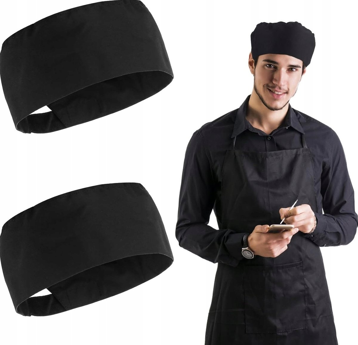 CZAPKA KUCHARSKA 2 SZTUKI CZARNA ODDYCHAJĄCA KUCHENNA UNISEX Z SIATKĄ