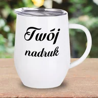 Kubki - Biały kubek ze stali nierdzewnej z uszkiem z Twoim napisem - miniaturka - grafika 1