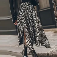 Spódnice - TEMU Sukienka Maxi dla Kobiet w Czarno-Białe Wzory Zygza/Chevronu i Pasków Cebry - Od Casual po Semi-Formalne Stylizacje, Pranie Maszinowe Luźna - miniaturka - grafika 1