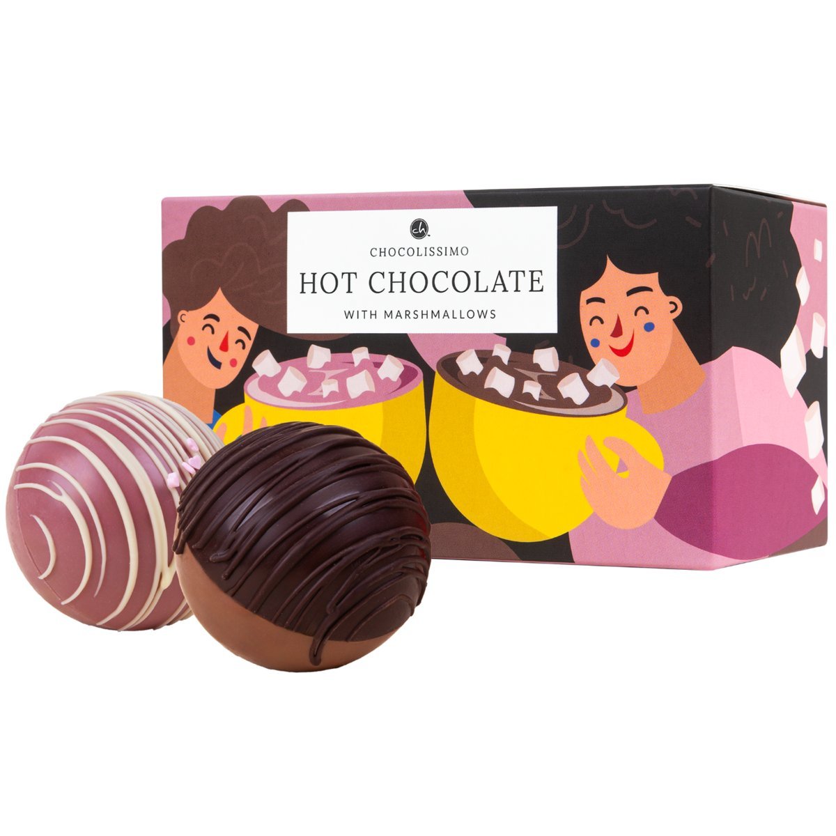 Czekolada do picia dwie czekoladowe kule z piankami marshmallow kremowa rozkosz na prezent