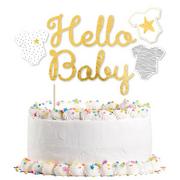 Dekoracje domu - Amscan Amscan Dekoracja tortu "Hello Baby" w kolorze złotym - miniaturka - grafika 1