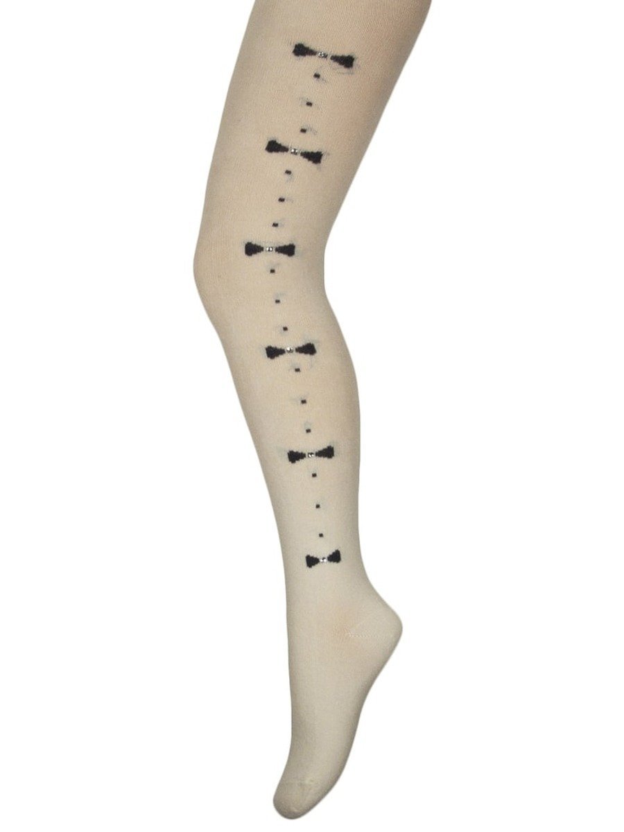 Dziewczęce rajstopy bawełniane kokardki ecru Milusie r.92/98