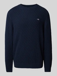 Sweter z dzianiny z wyhaftowanym logo - Swetry męskie - miniaturka - grafika 1