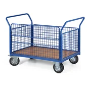 Wózki magazynowe - Wózek platformowy z burtami z siatki, 1000 x 700 mm, nośność 200 kg, koła 125 mm z czarną gumą - miniaturka - grafika 1