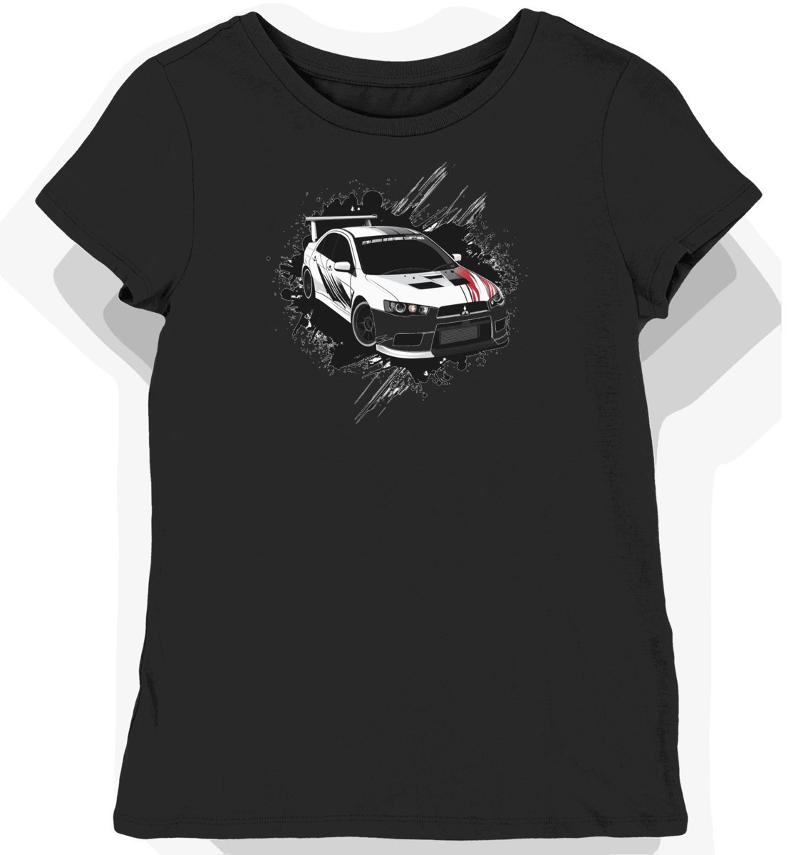 Koszulka damska czarna z motywem wyścigowego Mitsubishi Lancer L