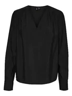 Bluzki damskie - VERO MODA Vmlena Ls Pleat Top WVN Noos bluzka damska, czarny, M - miniaturka - grafika 1