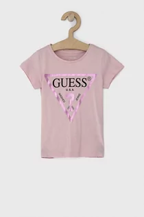 Koszulki i topy damskie - Guess T-shirt bawełniany dziecięcy kolor różowy - grafika 1