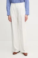 Spodnie sportowe damskie - Tommy Hilfiger spodnie z domieszką lnu damskie kolor biały szerokie high waist WW0WW47214 - miniaturka - grafika 1