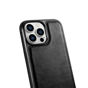 iCarer Leather Oil Wax etui pokryte naturalną skórą do iPhone 14 Pro Max (kompatybilne z MagSafe) czarny (WMI14220720-BK) - Etui i futerały do telefonów - miniaturka - grafika 2