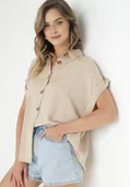 Koszule damskie - Beżowa Koszula z Krótkim Rękawem Talias - miniaturka - grafika 1