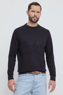 Bluzy męskie - La Martina bluza bawełniana męska kolor czarny gładka - grafika 1
