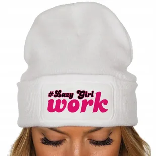 CZAPKA Jesienna BAWEŁNIANA ZIMOWA Ciepła BIAŁA BEANIE #LAZY GIRL WORK - Czapki dla dzieci - miniaturka - grafika 1