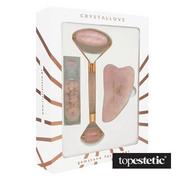 Rollery do masażu - Crystallove Crystallove Rose Quartz Beauty Set ZESTAW Masażer do twarzy 1 szt. + Płytka do masażu twarzy gua sha 1 szt + Buteleczka z kryształkami kwarcu różowego na olejek 10 ml - miniaturka - grafika 1