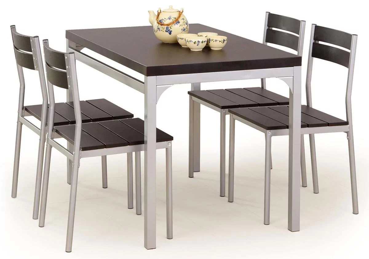 Profeos Stół z krzesłami PROFEOS Torino, brązowy, srebnry, 110x70x75 cm