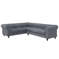 Narożniki - Beliani Sofa narożna tapicerowana jasnoszara prawostronna CHESTERFIELD - miniaturka - grafika 1