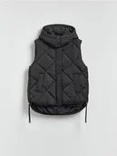 Kamizelki damskie - Reserved - Pikowana kamizelka z kapturem - czarny - miniaturka - grafika 1