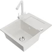 Zlewozmywaki z baterią - Mexen Enzo zlewozmywak granitowy 1-komorowy z ociekaczem i baterią kuchenną Duero, biały - miniaturka - grafika 1