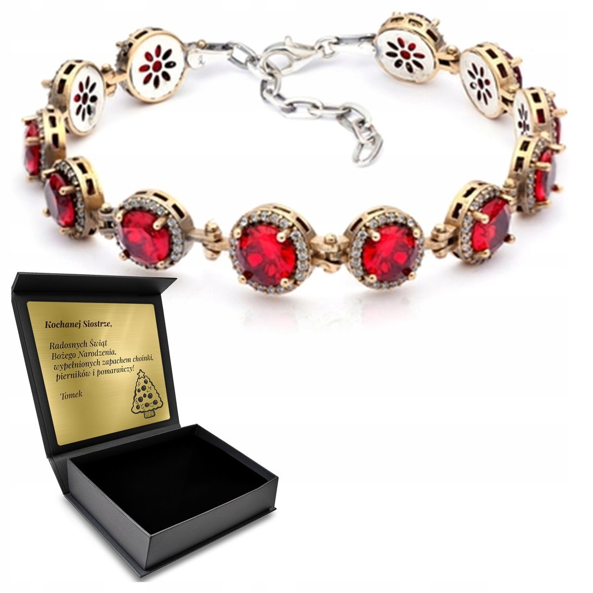 Bransoletka Srebrna Z Cyrkoniami I Granatem Ręcznie Robiona Piękna + Grawer