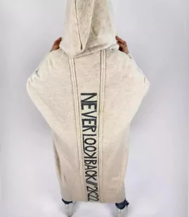 Długi kardigan Sweter z wełną Ciepły Napis NEVER LOOK BACK-L - Swetry damskie - miniaturka - grafika 1