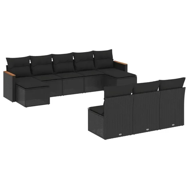 Zestaw Wypoczynkowy Rattan PE Czarny, 55x62x69 cm, Modułowy, Z Schowkiem