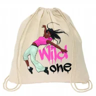 Plecaki worki - WOREK PLECAK BAWEŁNIANY BEŻOWY BAG DO SZKOŁY NA BASEN DANCE WILD ONE WZORY - miniaturka - grafika 1